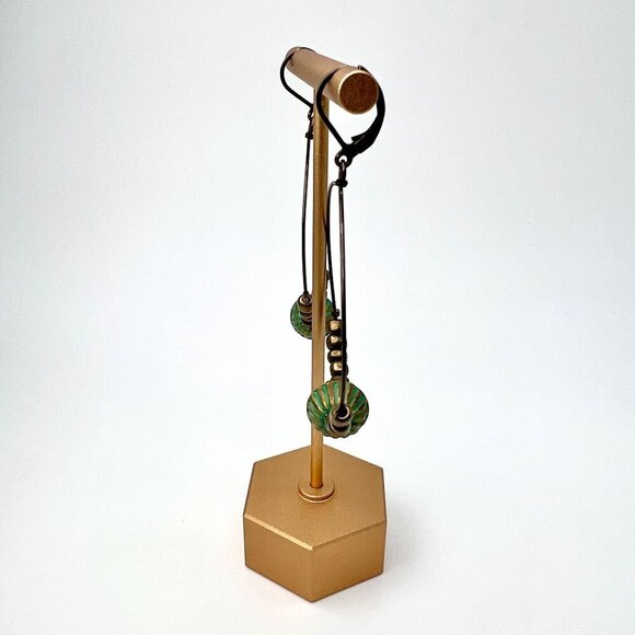 Antique Style Brass Beaded Hoop Earrings Pierced Ears - Picture 5 of 8